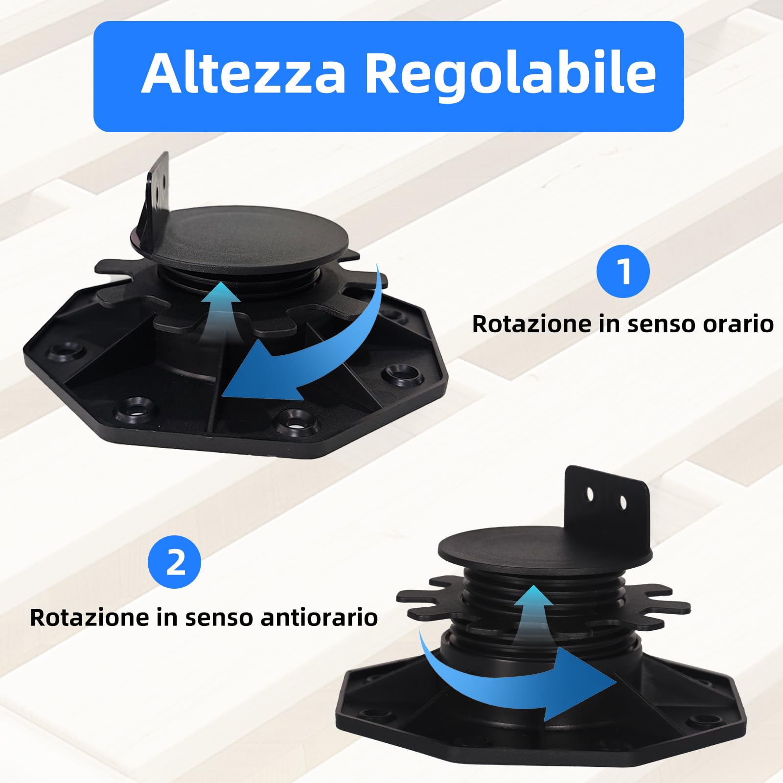 Set 24 Supporti Regolabili Pavimento, Supporto Regolabile per Assi da Terrazzo, Sottostruttura in Legno, WPC e Pietra, Altezza Regolabile 30-60mm
