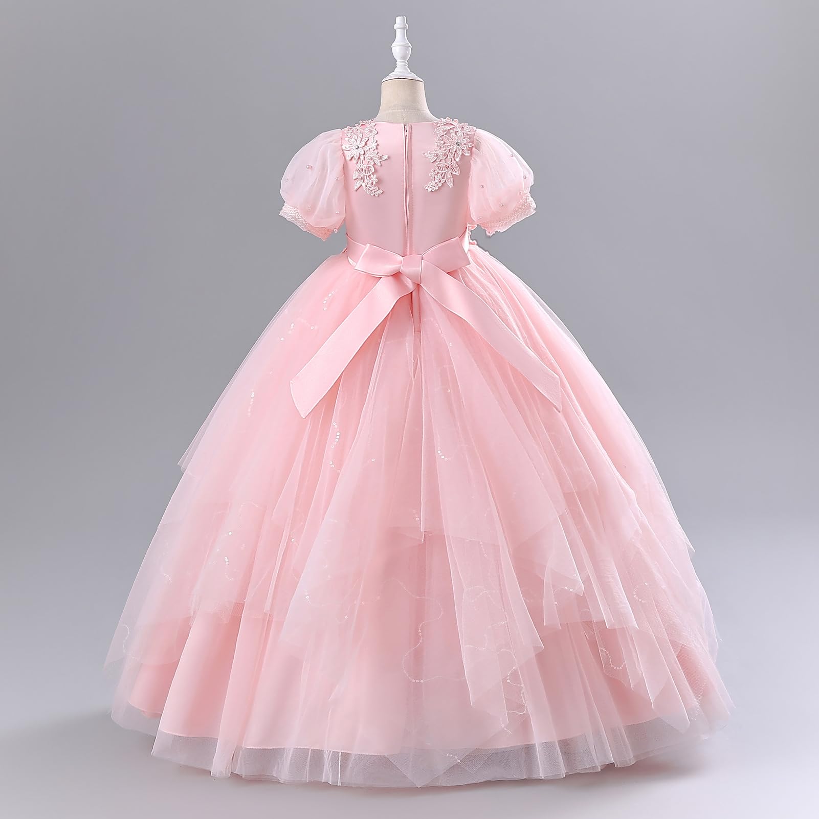 Blumenmädchen Kleid Floral Bestickt Kurze Ärmel Tüll Tutu Prinzessin Kleider Kind Mädchen Hochzeit Brautjungfer Geburtstag Erstkommunion Festzug Maxi Ballkleid 5-11 Jahre
