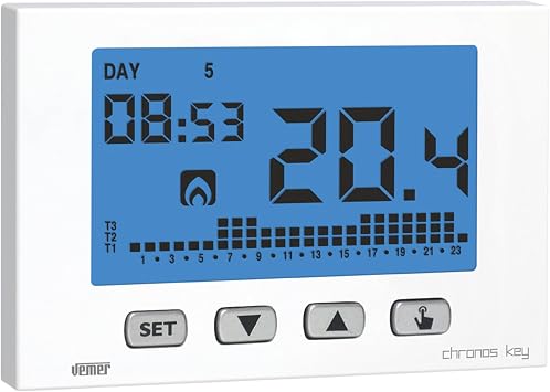 VEMER VE725800 Model Chronos Key Bianco Weekly chronothermostat with Battery Supply. Wall-mounting. Color White
