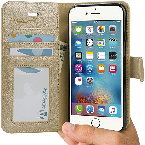 iPhone 6 Plus, 6S Plus Phone Case, Abacus24-7 Wallet with Leather Flip Cover and Stand, Gold