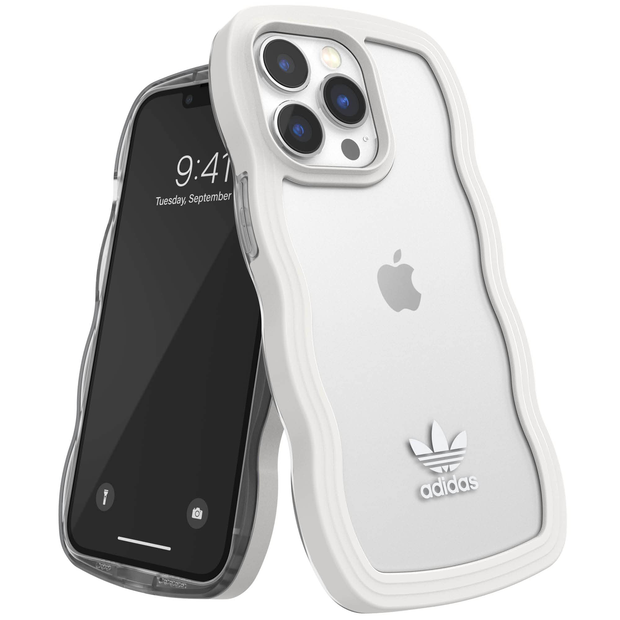 アディダス iPhone13Proケース クリアケース ウエーブ 耐衝撃 透明 ロゴ SS23 デザイン 波 クリア/ホワイト [adidas  iPhone 13 Pro カバー Wavy Case clear/white]