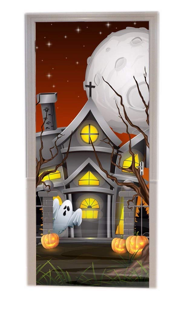 Sticker porte Halloween hanté 77x200 cm poster décoration de maison