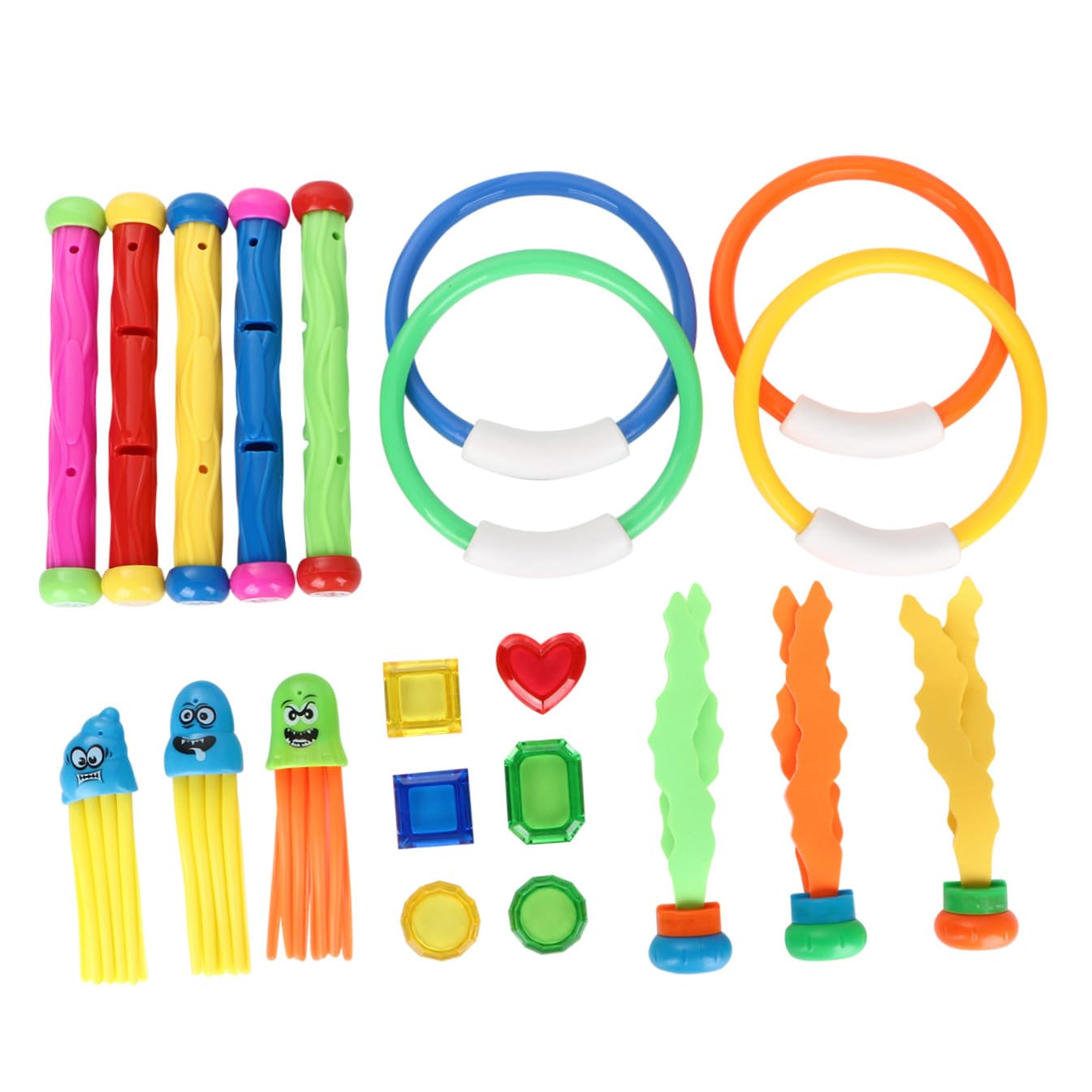 GALPADA Jouets de Plongée pour Garçon et Filles Couleur Aléatoire et Encourager Les Ensemble de 21 Pièces Bâtons, Anneaux et Pieuvres en PVC Faciles à Saisir pour Jouer la Piscine