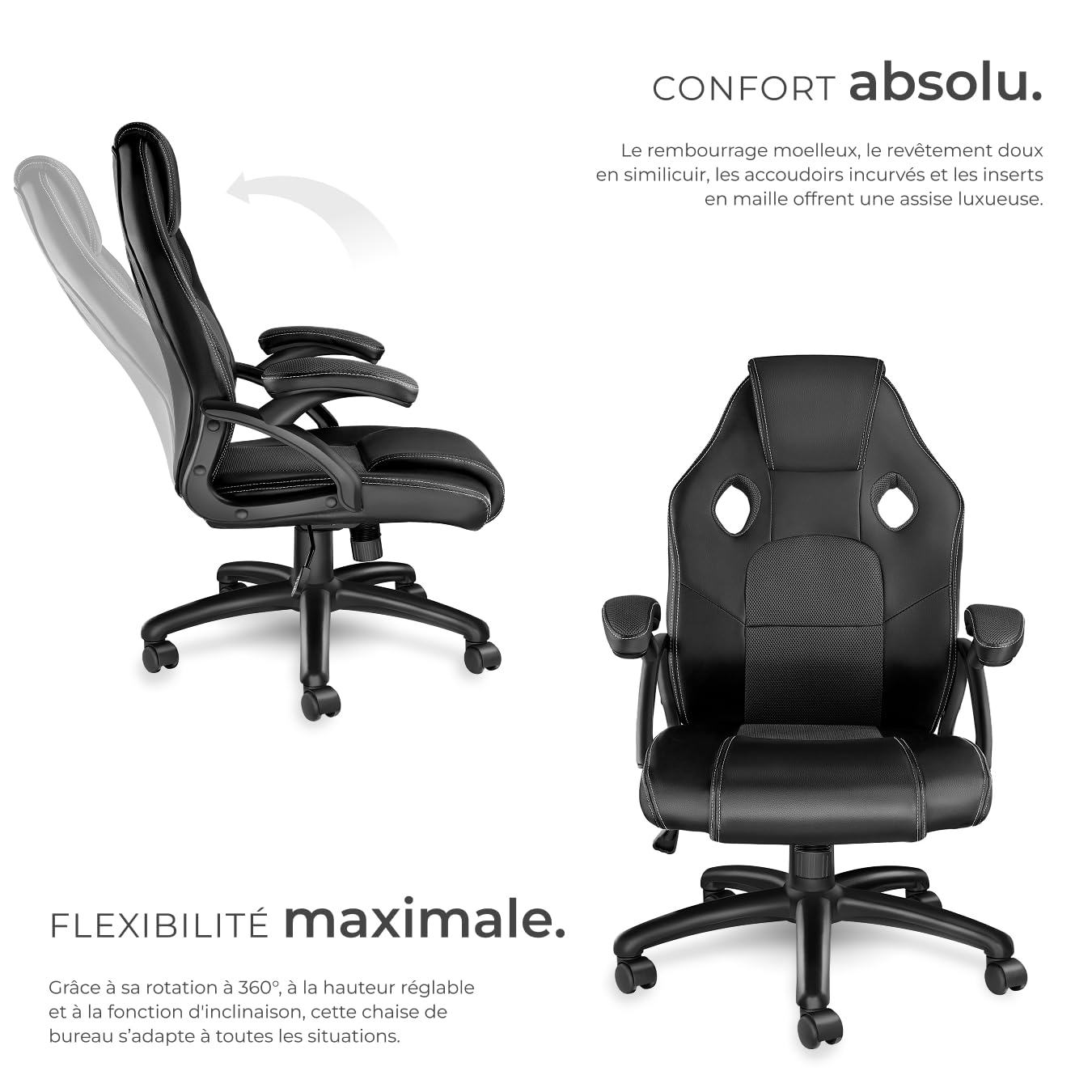 tectake® Chaise Gaming Chaise de Bureau Fauteuil de Bureau Fauteuil pivotant Design 360°, Siege Ergonomique, Fauteuil avec Accoudoirs, Rembourrage épais, Roulette, Hauteur réglable, Teletravail