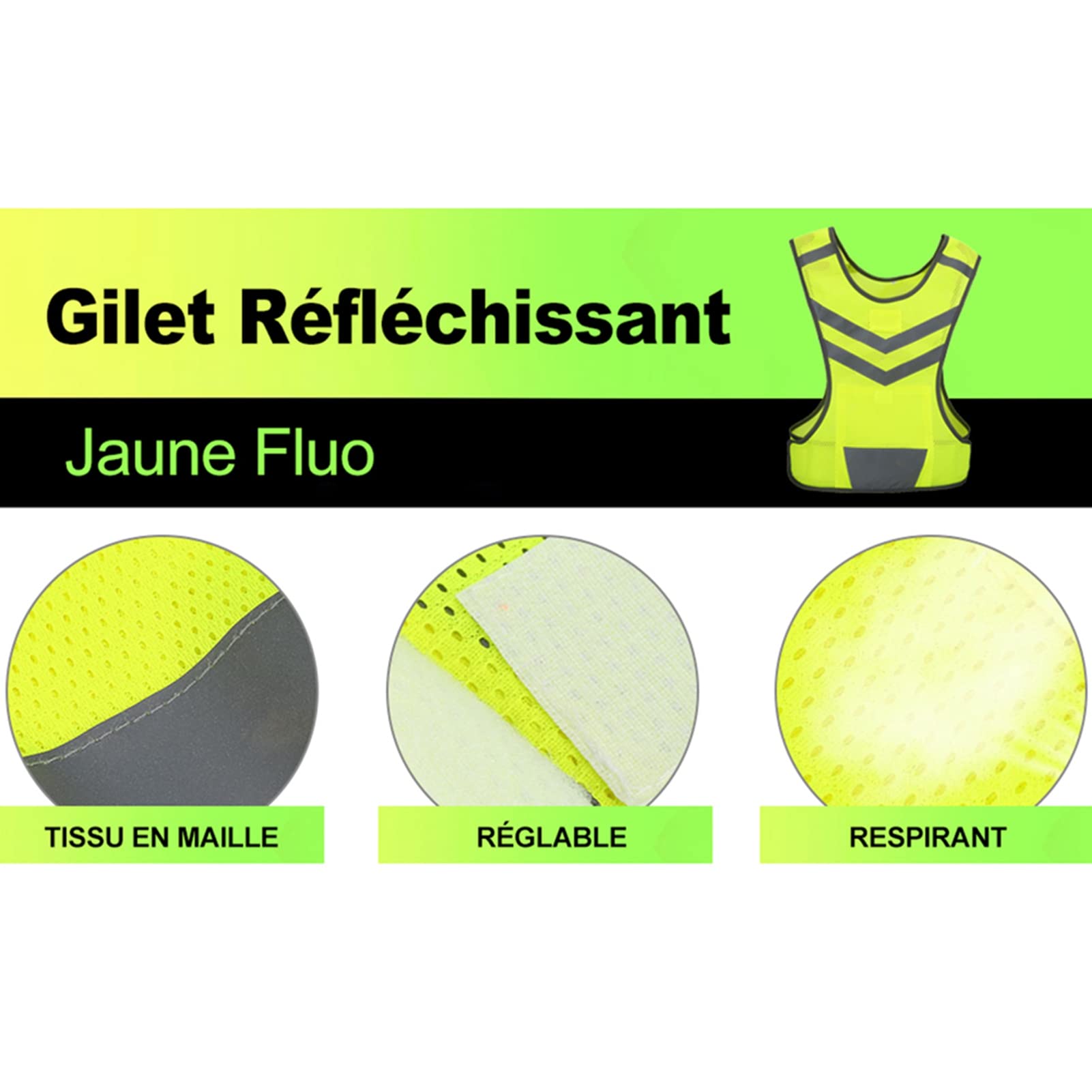 Giubbotto Riflettente,Giubbotto da Corsa Riflettente Equipaggiamento di Sicurezza, Giubbotto di Sicurezza Riflettente Regolabile ad Alta visibilità per Sport all'Aria Aperta, Ciclismo, Corsa, es
