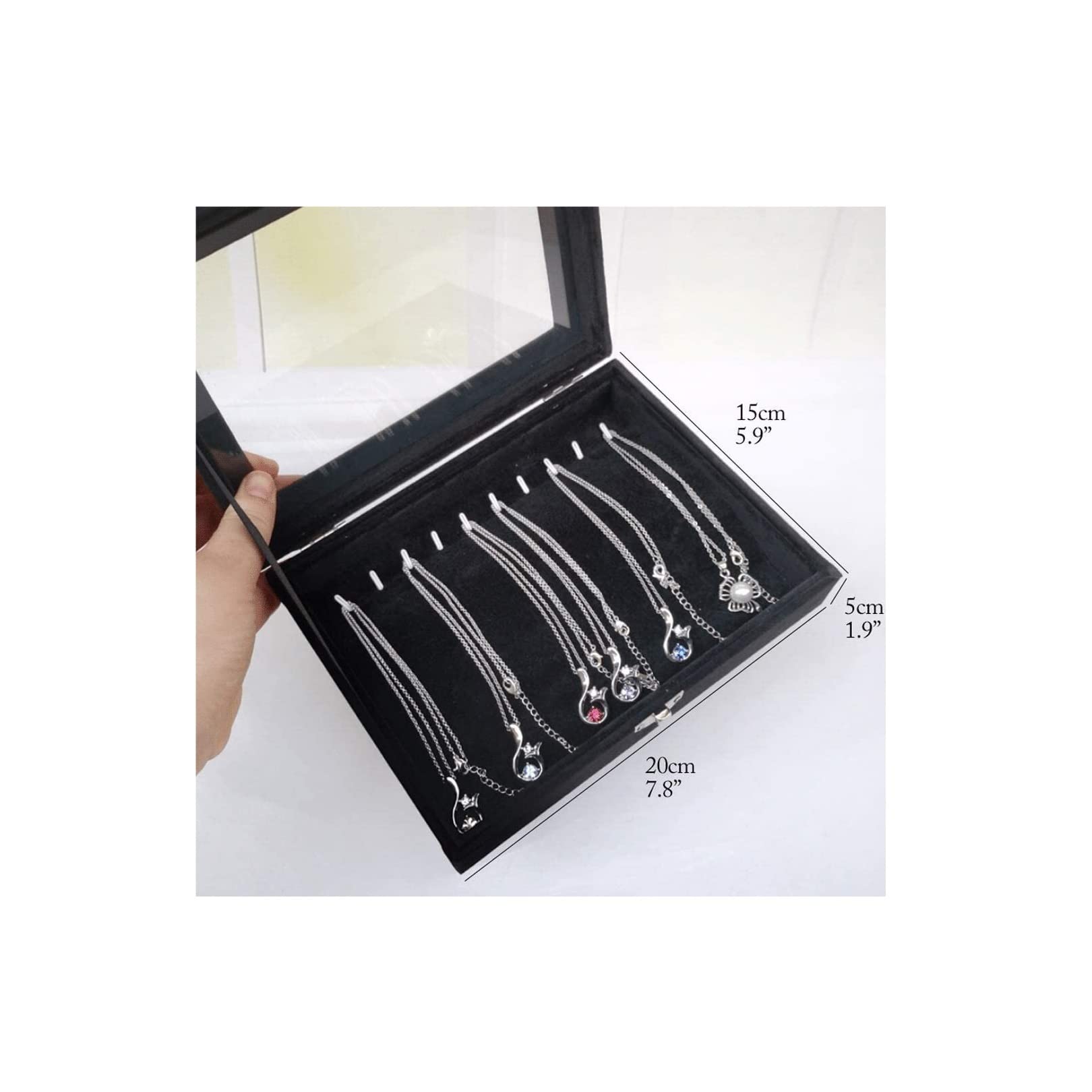 Scatole Per Gioielli Scatola portaoggetti for collane con 10 ganci, con coperchio trasparente, piccolo vassoio for gioielli for oggetti da collezione impilabile Cofanetti E Scatole