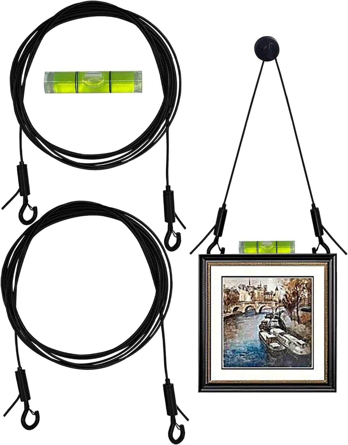 [2 Pack 6.5ft Black ] Adjustable Picture Hanging Wire, Heavy Duty up to 40LB,Stainless Steel Picture Wire Hanging Kit for Mirror/Sign/Art Frame, Picture Hanging Tool Hardware Rope Chain Hanger on Wall
