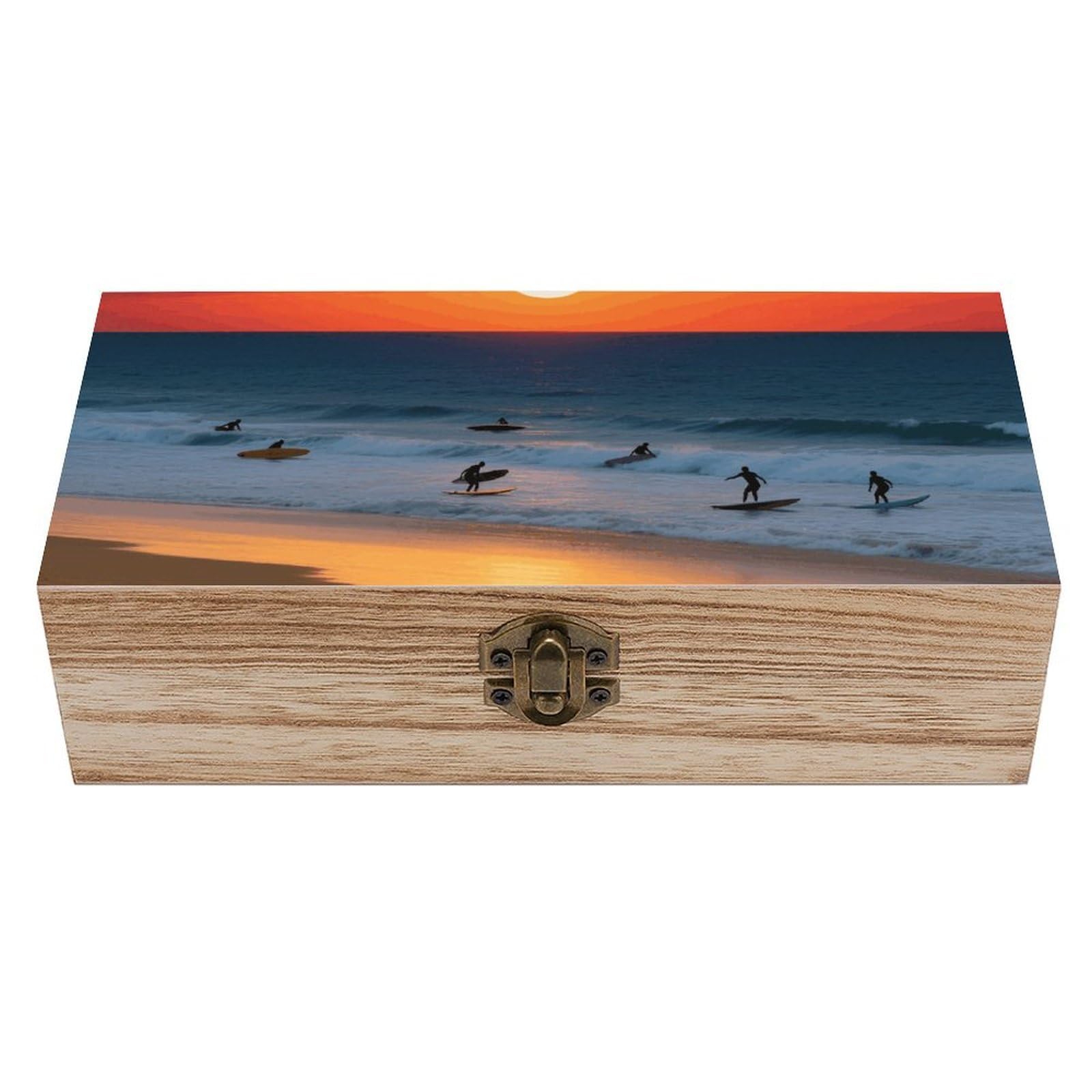 FodPand Decorative Keepsake Box Wooden Storage Boxes with Hinged Lid Handmade Beach Red Sunset Wood Organizer Memory Treasure Box for Jewelry Craft Card Photo Storage Wedding Bridal Shower Gifts
