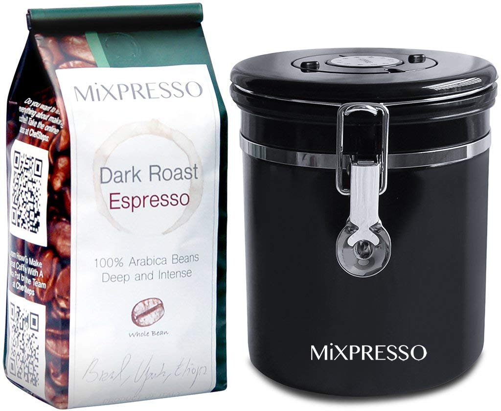 Mixpresso Black Stainless Steel Airtight Coffee Container with Date