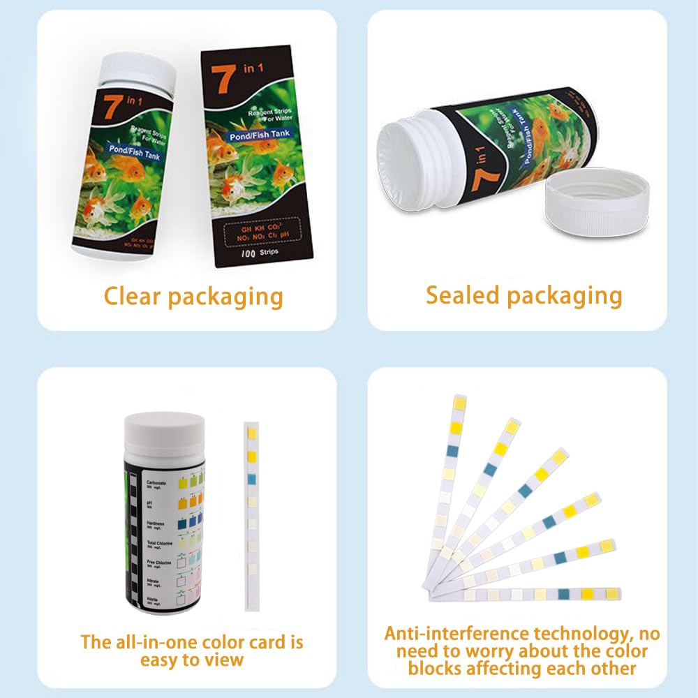VANSUKY 7-in-1 Aquarium Test Strips 100 Strips- Water Quality Testing for Fish Tanks & Ponds, Test pH, Hardness, Carbonate - Image 2