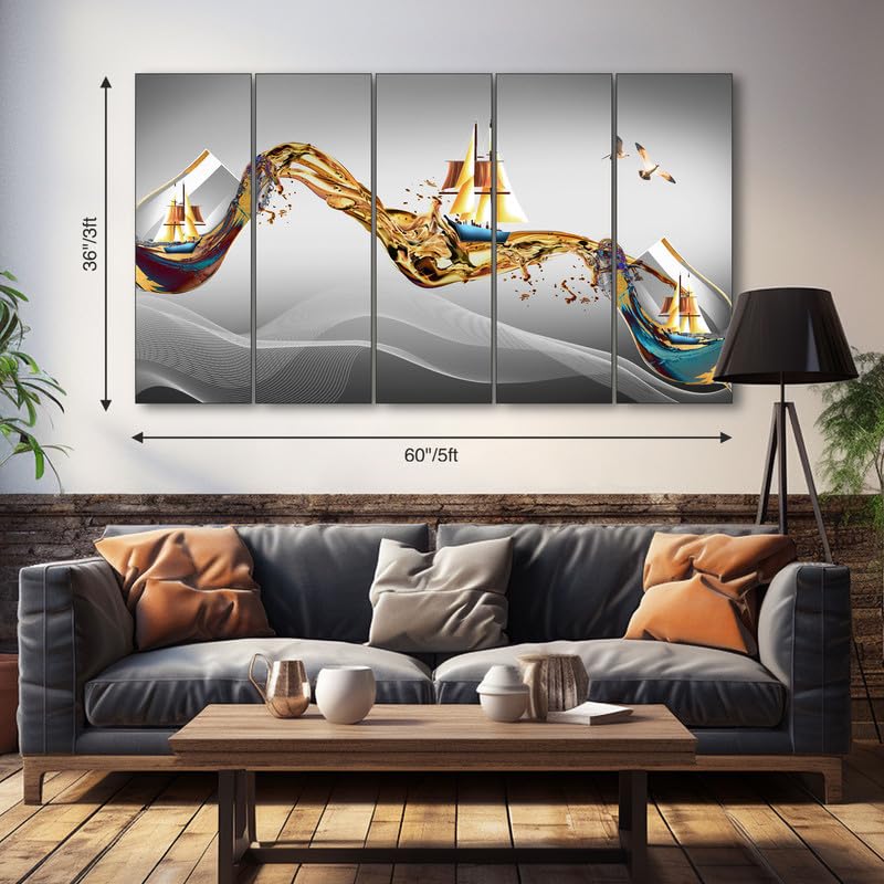 Image of The Castle Decor Abstract art painting with frame Big Size 36x60 Wall art for living room,Bedroom,Drawing room,Hotels-Wooden Framed-388