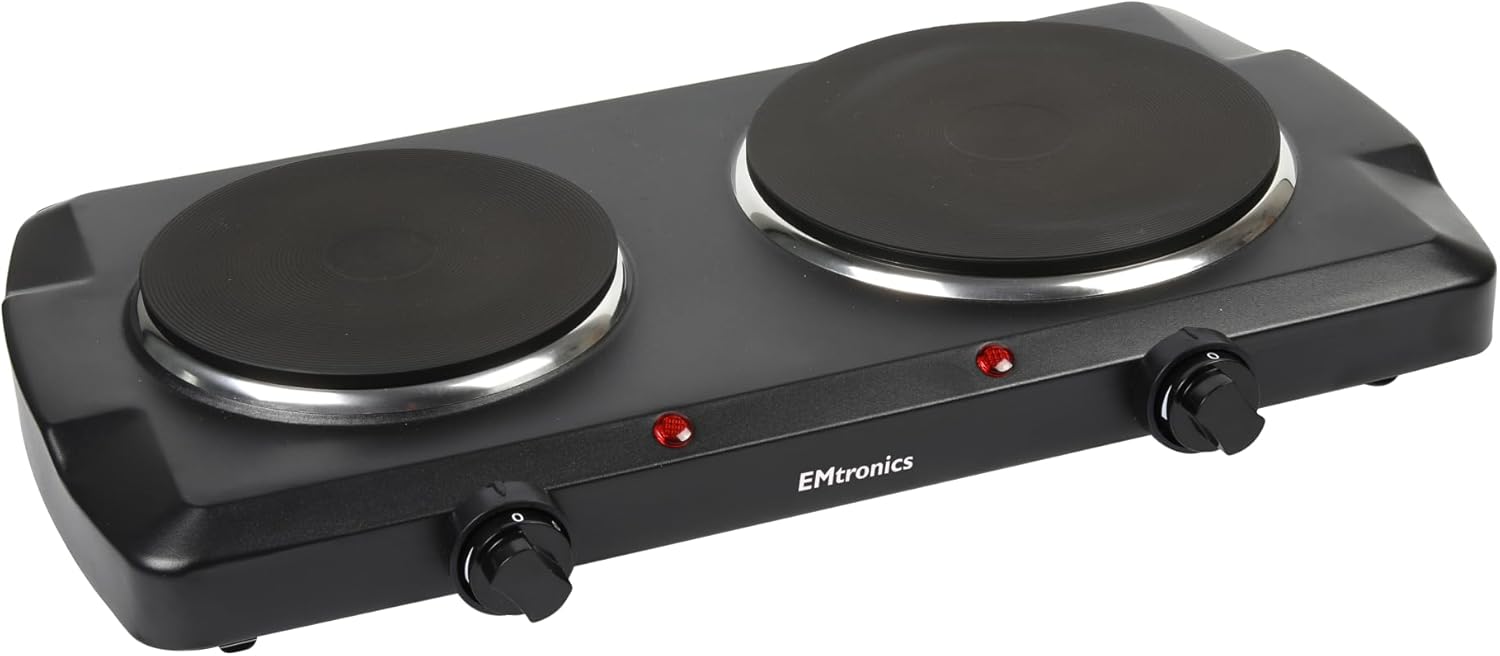 EMtronics 2500W Portable Hob with Double Hotplates and Thermostat Control