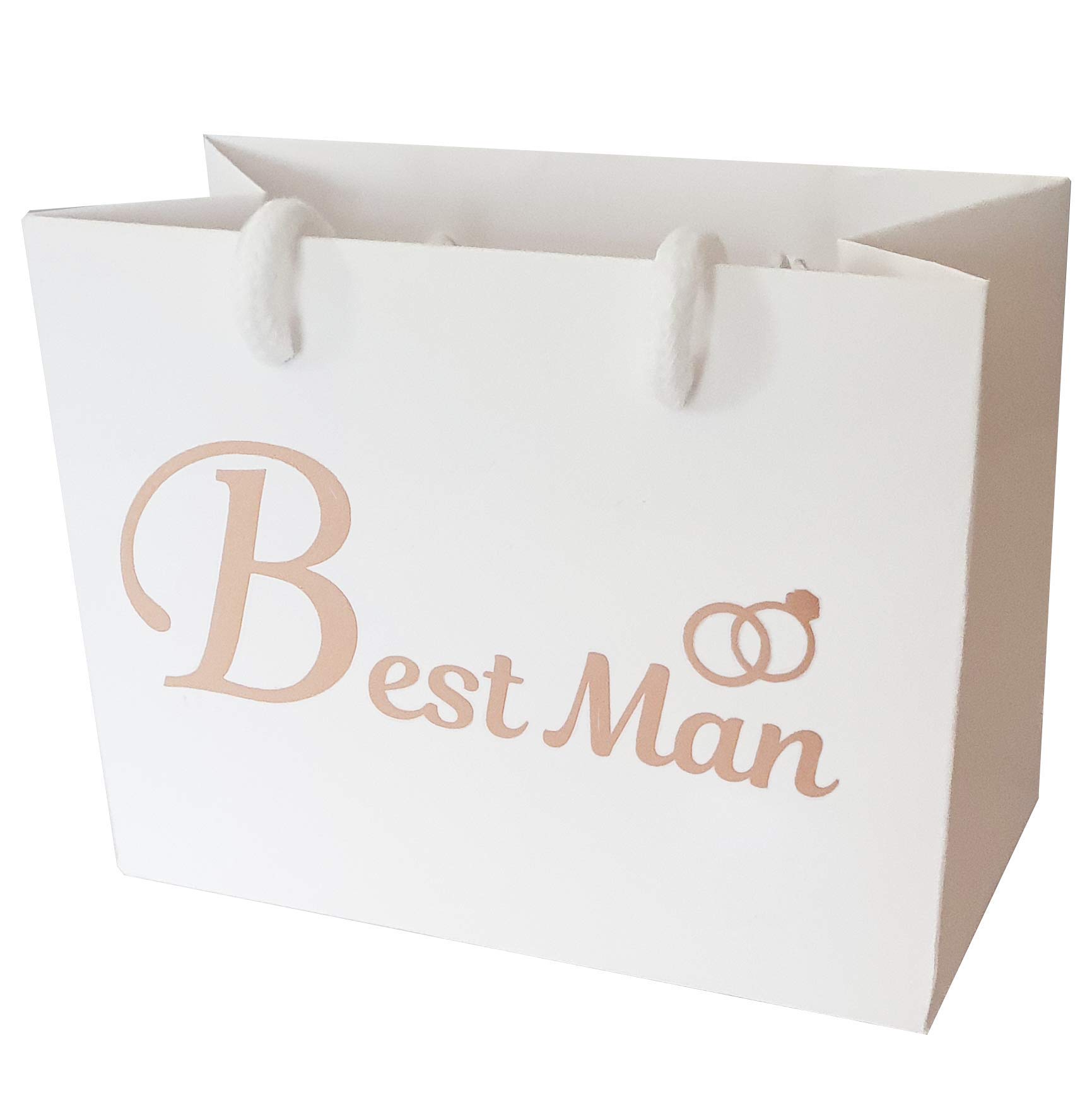Small Wedding Gift Bags - White and Copper Gold Gift Bag with Rope Handles and Tissue Paper - Favours (Best Man)
