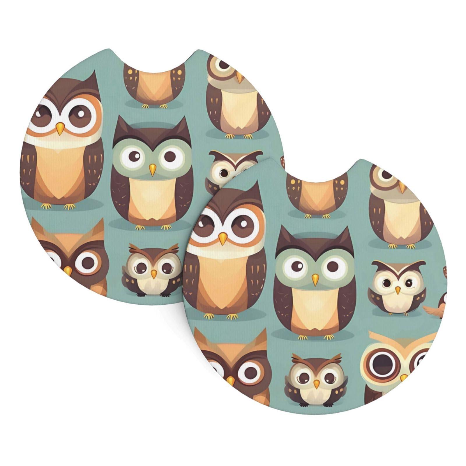 2 Pack Car Coaster for Cup Holders Animal Cartoon Owls Cute Car Cup Coaster 2.7" Neoprene Non-Slip Automotive Cup Mat Universal Auto Car Interior Accessories for Women Men Cup Pad