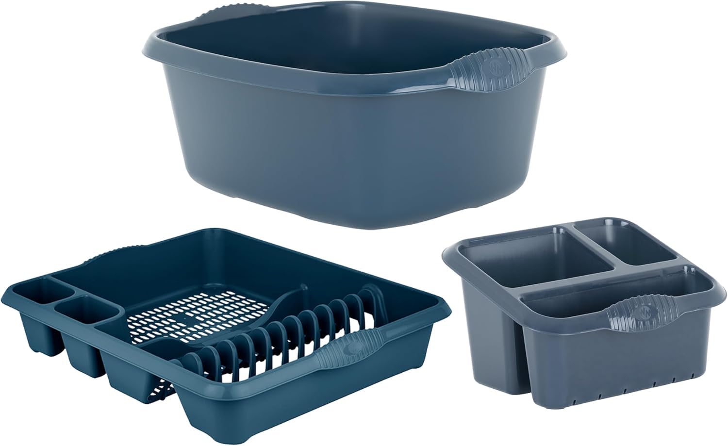M1ss Midnight Navy Plastic Large Kitchen Sink Set Of 3 Rectangular Washing Up Bowl, Sink Tidy And Large Dish Drainer (Midnight Navy)