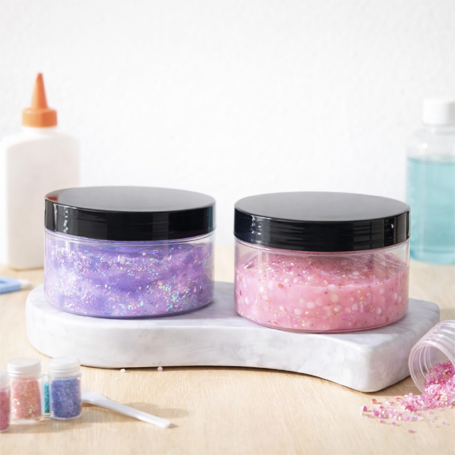 24 Pack 10 oz Clear PET Jars with Black Lids and Labels for Sugar Scrubs image 5