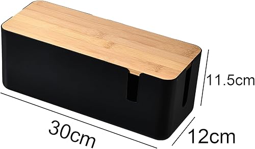 Miniatura 3 de Changsuo Caja de organización de cables con tapa de bambú, pequeña caja organizadora de cables para cable de extensión, protector de sobretensiones,