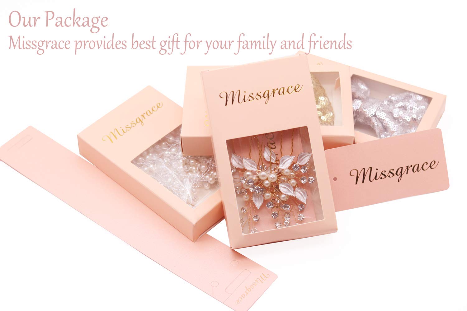 Missgrace Rose Gold Hair Pins (3 Packs), Crystal Leaf Wedding Hair Accessories for Women - Image 7