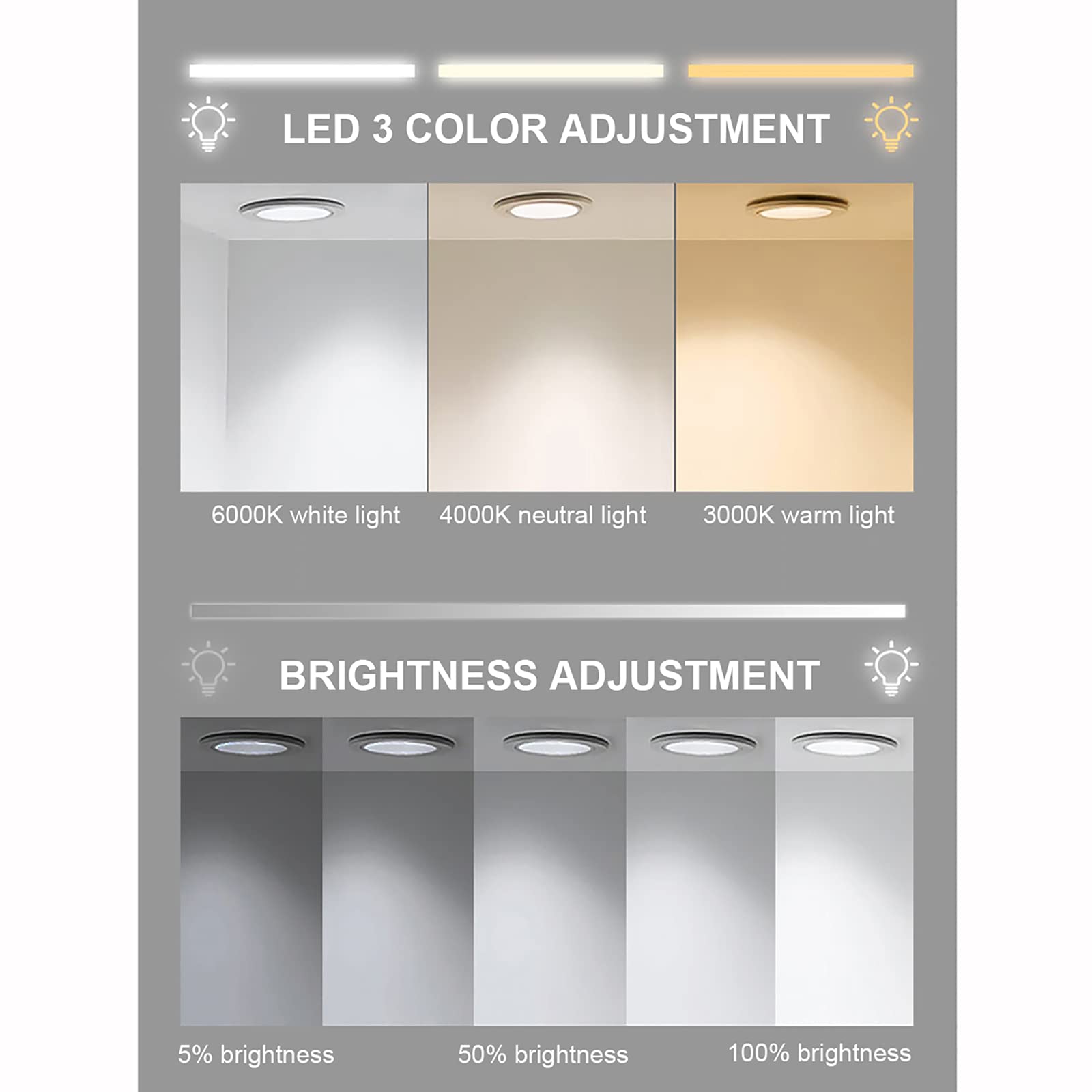 Specchio Espejo LED para baño - Espejo de pared Rectangular de vidrio con Luces regulables - Espejo de tocador iluminado con 3 temperaturas de Color para maquillaje