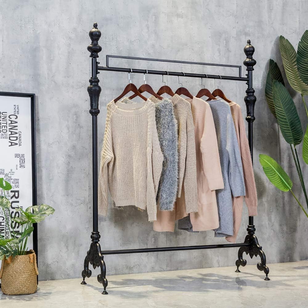 Vintage Heavy Duty Iron Clothing Rack, 47.2" Garment Display Stand for Retail Store & Home, Black Coat Rack Organizer for Jackets, Heavy Duty Garment Rack with Retro Style.