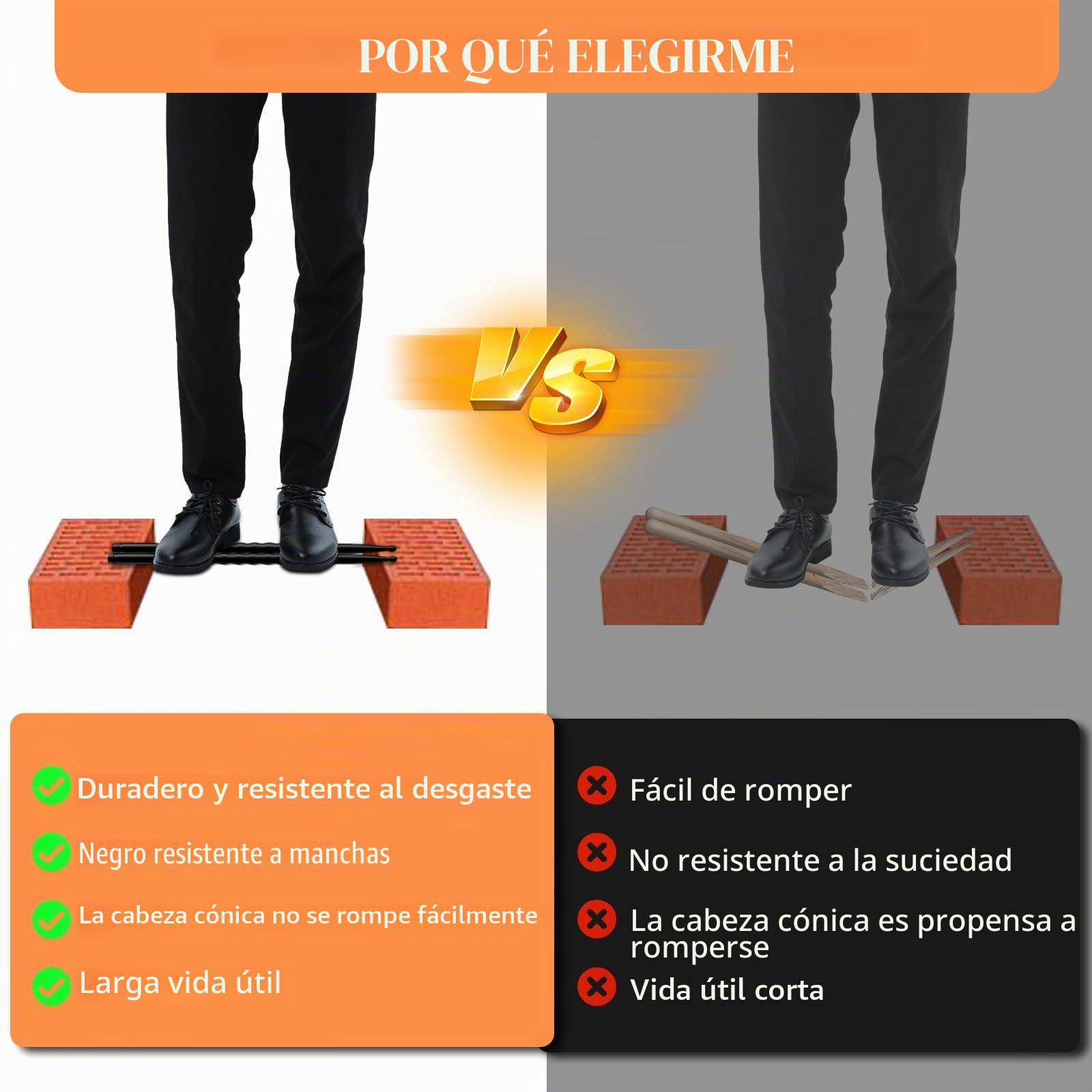 Baquetas de fibra de carbono 5A, 6 pares de baquetas antideslizantes de onda única