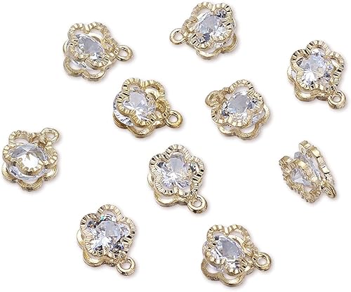 Miniatura 8 de Beadthoven - Dijes con circonita cúbica y aleación de oro KC para hacer joyería y accesorios colgantes, 100 unidades