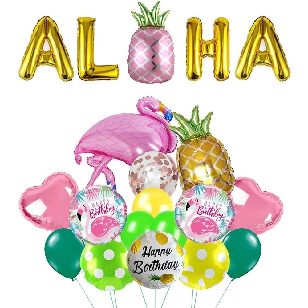 Sponsored Ad - 19pcs Flamingo Aloha Party Theme Decoration With Pink Pineapple and Latex Foil Balloon Aloha Party Supplies for Hawaiian Birthday Theme Party Tropical Summer Beach Pool Party.
