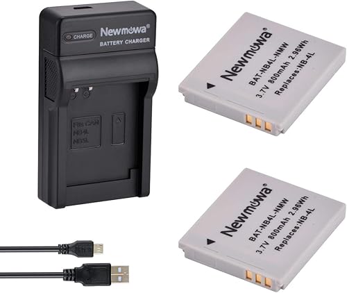 Newmowa Batería de repuesto NB-4L (paquete de 2) y cargador USB portátil para Canon PowerShot ELPH 100 HS, 300 HS, 310 HS, SD30, SD40, SD200, SD300,