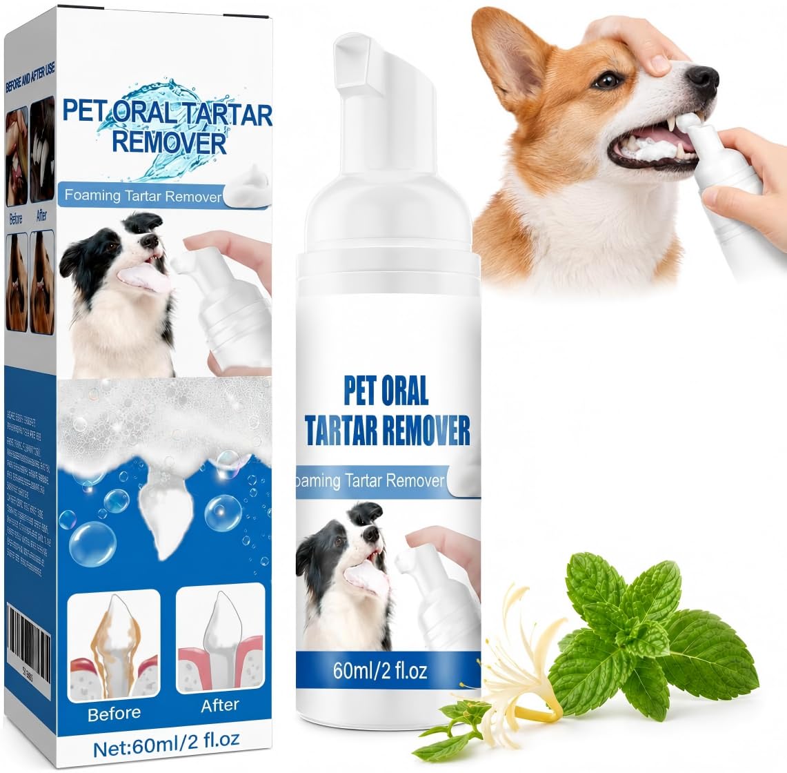 Pet Oral Tartar Remover Spray for Dogs & Cats – Foaming Dental Care Spray for Tartar & Fresh Breath, Reduce Tartar for Cats and Dogs, Easy-to-Use Pet Teeth Cleaning Solution (1 Bottle)