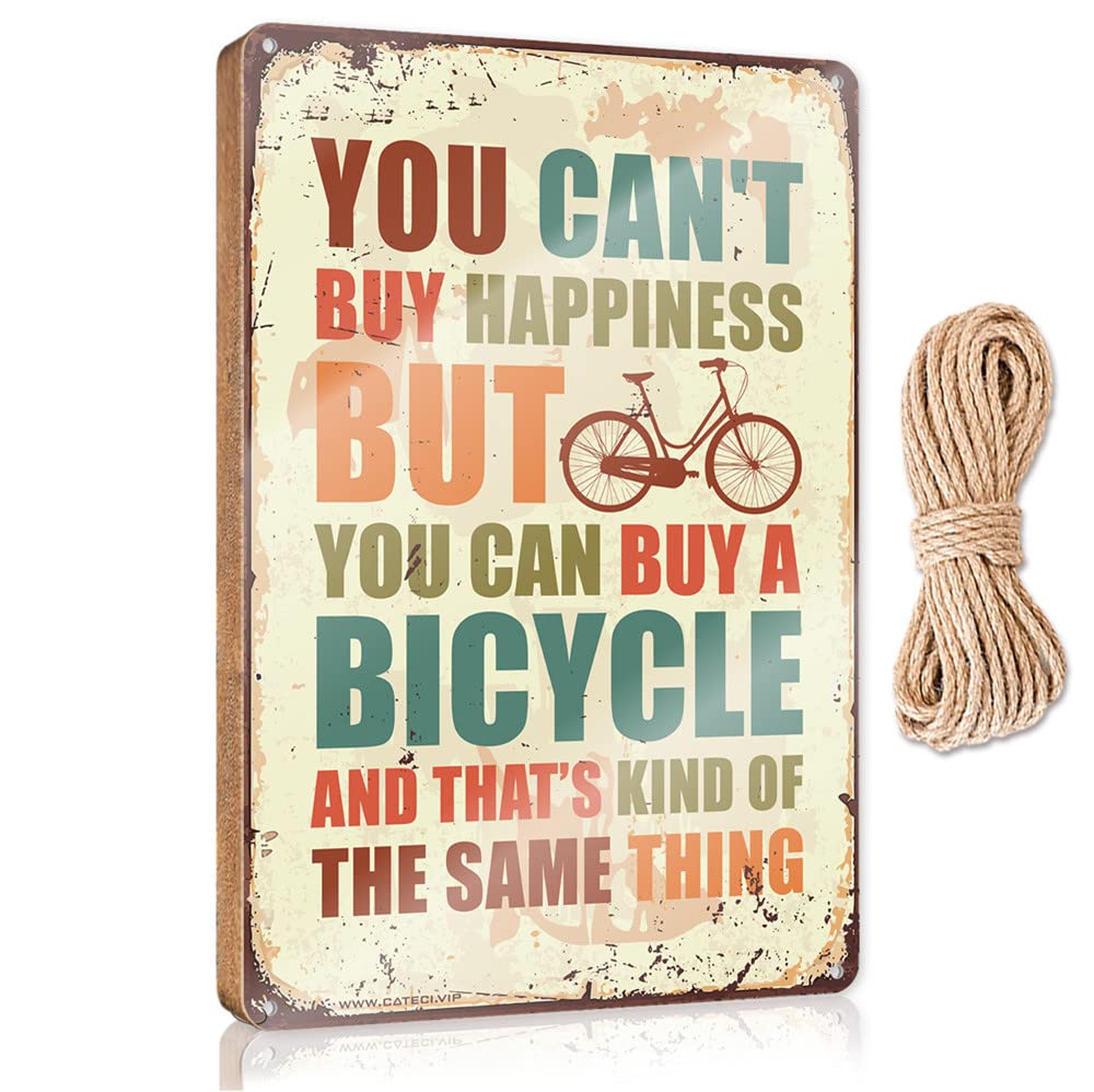 HELIOFORGE Farmhouse Signs You Can'T Buy Happiness But Can A Bicycle Wooden Sign(15X28CM)