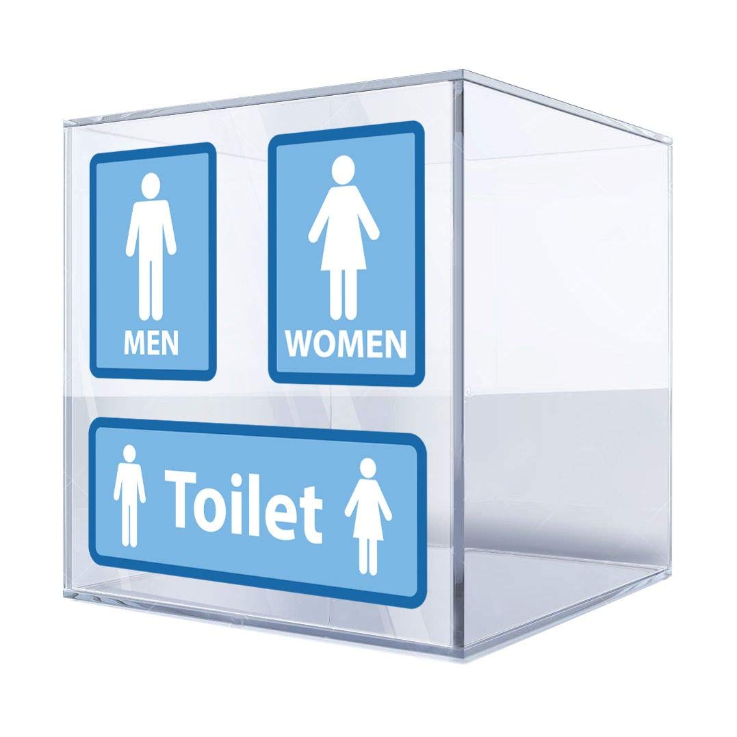 Sticker Decals Set of 3 Wc Toilet Rest Room Blue 4 X 4