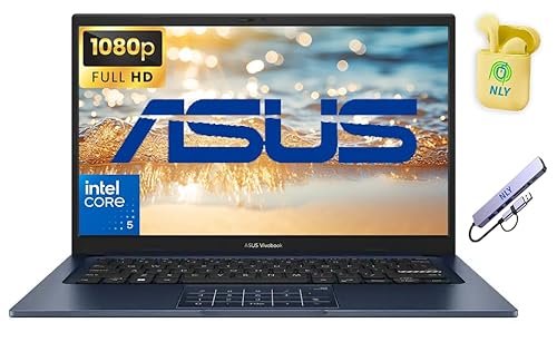 ASUS Vivobook 14" FHD Business Laptop Computer, 10-Core Intel Core 5 120U Processor, Windows 11 Laptop 16GB RAM 1TB Storage (512GB SSD+512GB Docking Set), Copilot AI, NLY Earphones, Quiet Blue