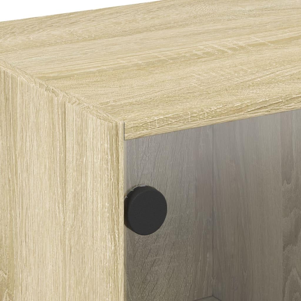 Mobile TV con ante in vetro, rovere Sonoma, 102 x 37 x 42 cm, mobile TV con vano portaoggetti, mobile basso e credenza per soggiorno, home theater, ripiano e gestione dei cavi