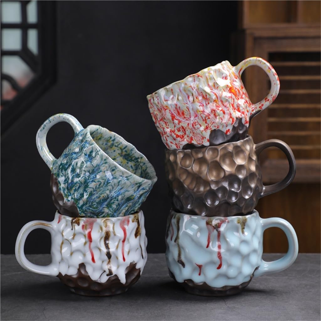 Zestawy kubków i talerzyków Kreatywny, szkliwiony, ceramiczny zestaw filiżanek do kawy i spodków(5)