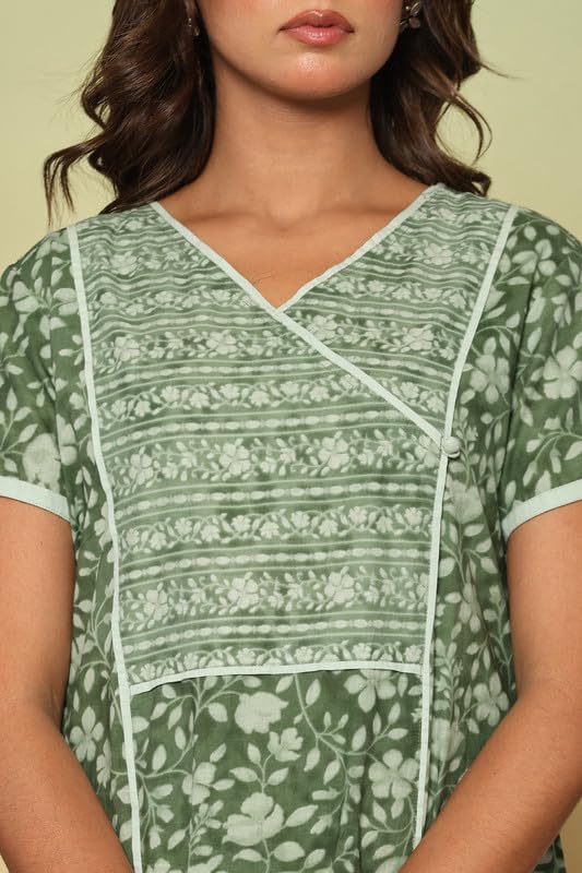 Image of NIHSAMAH Cotton Night Gown for Women - Angrakha Style Nighty, Comfortable Sleepwear /Nightwear /Maxi