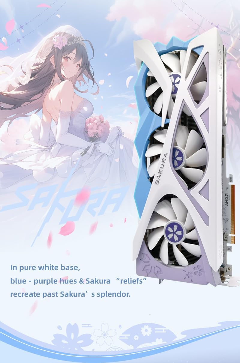 Yeston Sakura Radeon RX 9070 16G GDDR6 256bit 4nm Video Cards Desktop Computer PC Graphics Card（DP*3 + HDM，PCI-Express 5.0 x16