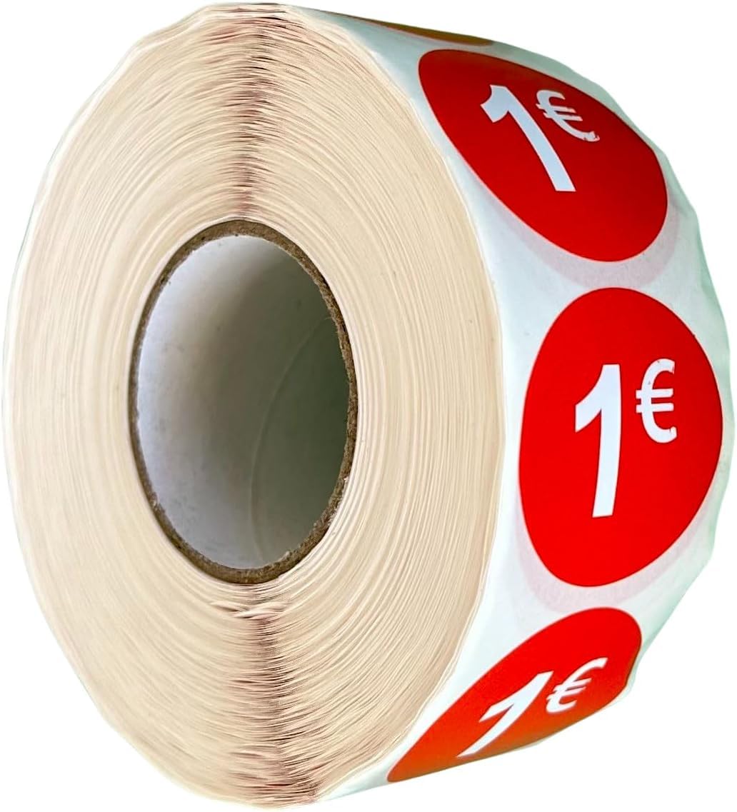Lot de 3 rouleaux d'étiquettes autocollantes « -50% » – 1 500 autocollants ronds, rouge brillant, Ø35 mm, idéals pour signalisation en magasin (-50%-3)