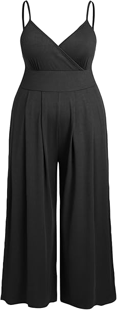 CIDER Plus Size Jumpsuits For Curvy Women V Neck Sleeveless Spaghettis Strap Wide Leg Overalls Casual Summer Outfits