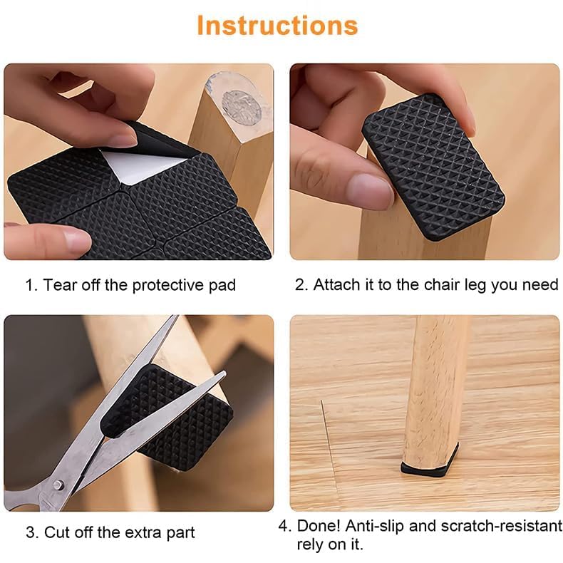 Image of CHUNZEXI Square Rubber Self Adhesive Square Felt Pads Non Skid Floor Protector Furniture Sofa Furniture Chair Balance Pad Noise Insulation Floor Bumper Color: Black - 48 Pcs