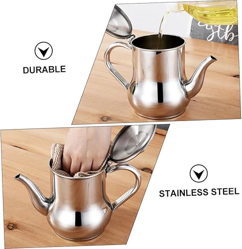 Miniatura 7 de 1 pote de aceite de acero inoxidable recipiente de almacenamiento de aceite de cocina, contenedor de grasa de cruet de aceite con colador, vertedor