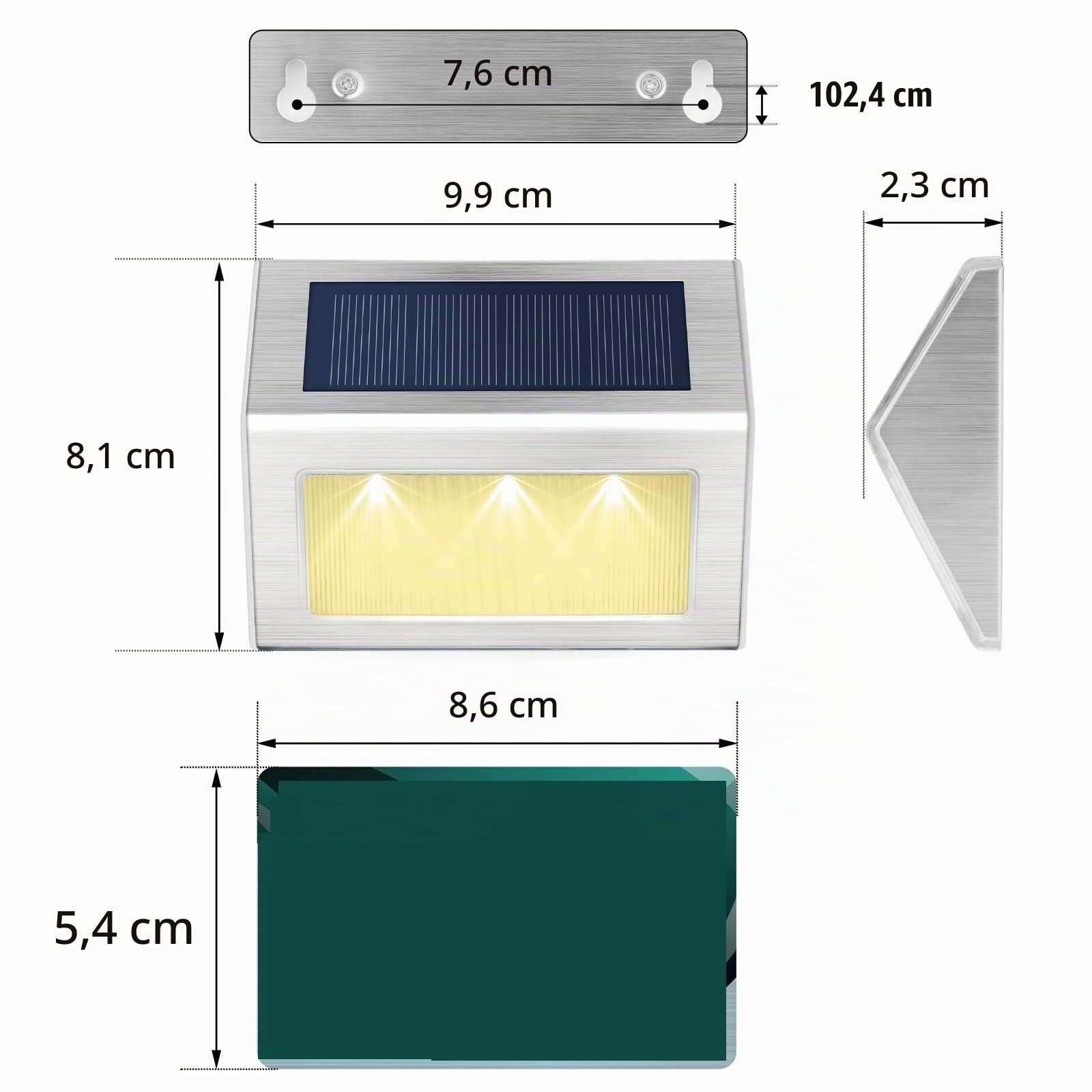 Foco Led Exterior, Paquete de 10 Luces solares for Cubierta,Acero Inoxidable,Luz Solar LED for Escalera,Lámparas de Seguridad for Exteriores Impermeables