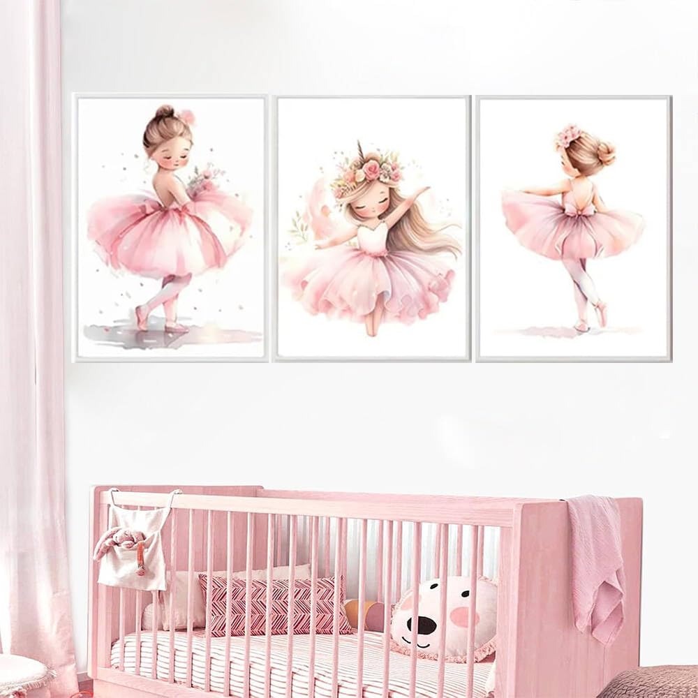 BeiYiHo 3 cuadros bailarinas infantil niña rosa laminas bailarinas de ballet decoracion habitacion bebe dormitorio póster 30 x 40 laminas decorativas pared niña habitación bebé regalo sin marco