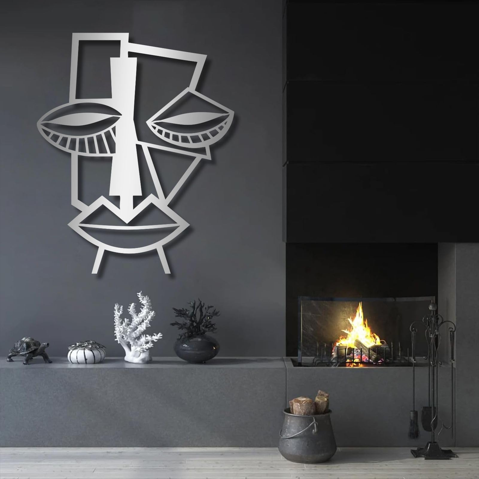 Metalowa dekoracja ścienna Wisząca rzeźba przedstawiająca twarz Picassa do salonu sypialni lub łazienki Kolor złoty 70 x 57 cm (28 x 23 cale)