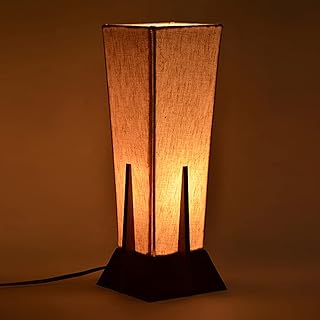 ExclusiveLane Sheesham Wood And Cotton, Polyvinyl Pyramid Table Lamp, Brown And Off White, 1 Lamp (Pack Of 1) Price In India