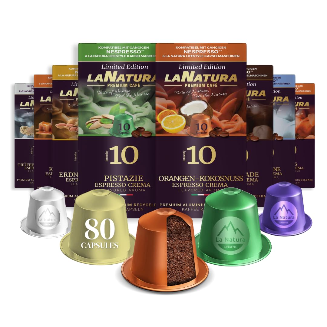 La Natura Lifestyle Aroma Box, 8 wyjątkowych smaków: karmel, czekolada, pistacja, orzech kokosowy, rum, trufle, dynia, orzech ziemny