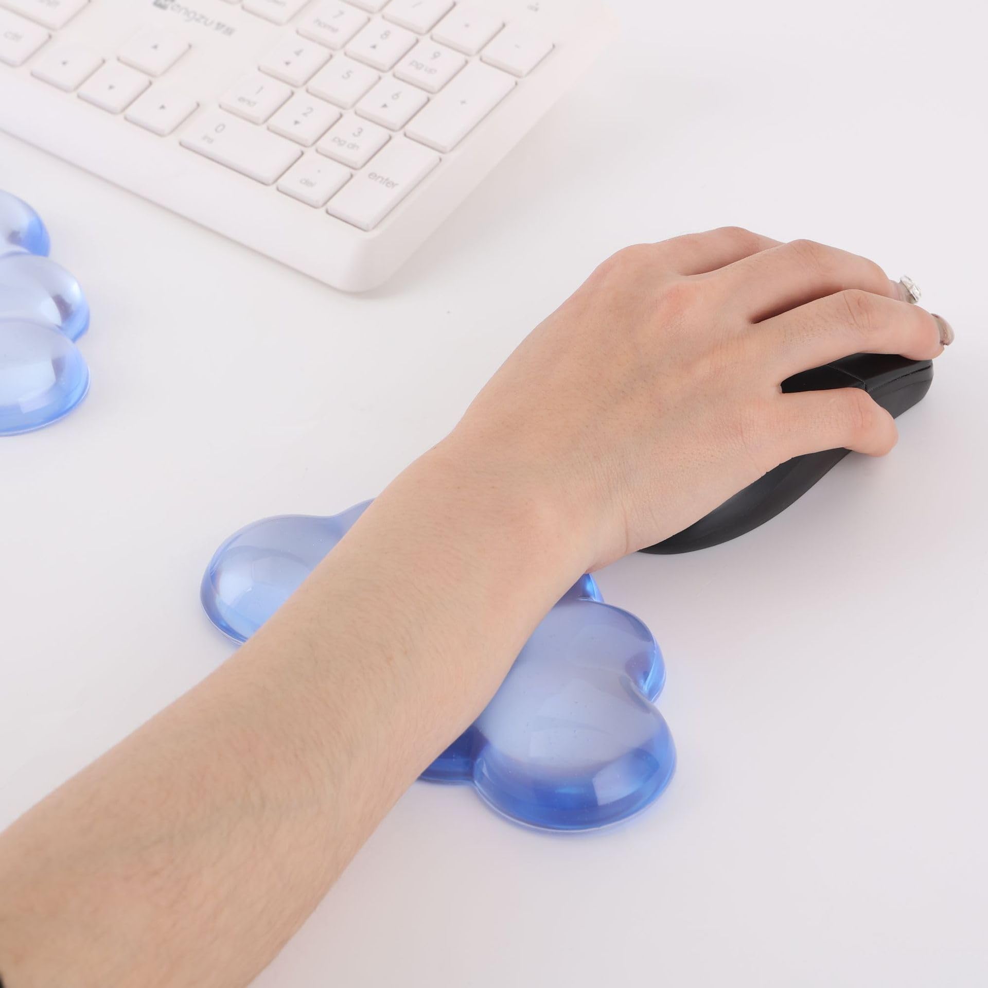 Juego de reposamuñecas de gel en forma de nube, silicona transparente con base de poliuretano, soporte para teclado y alfombrilla de mouse (azul claro)