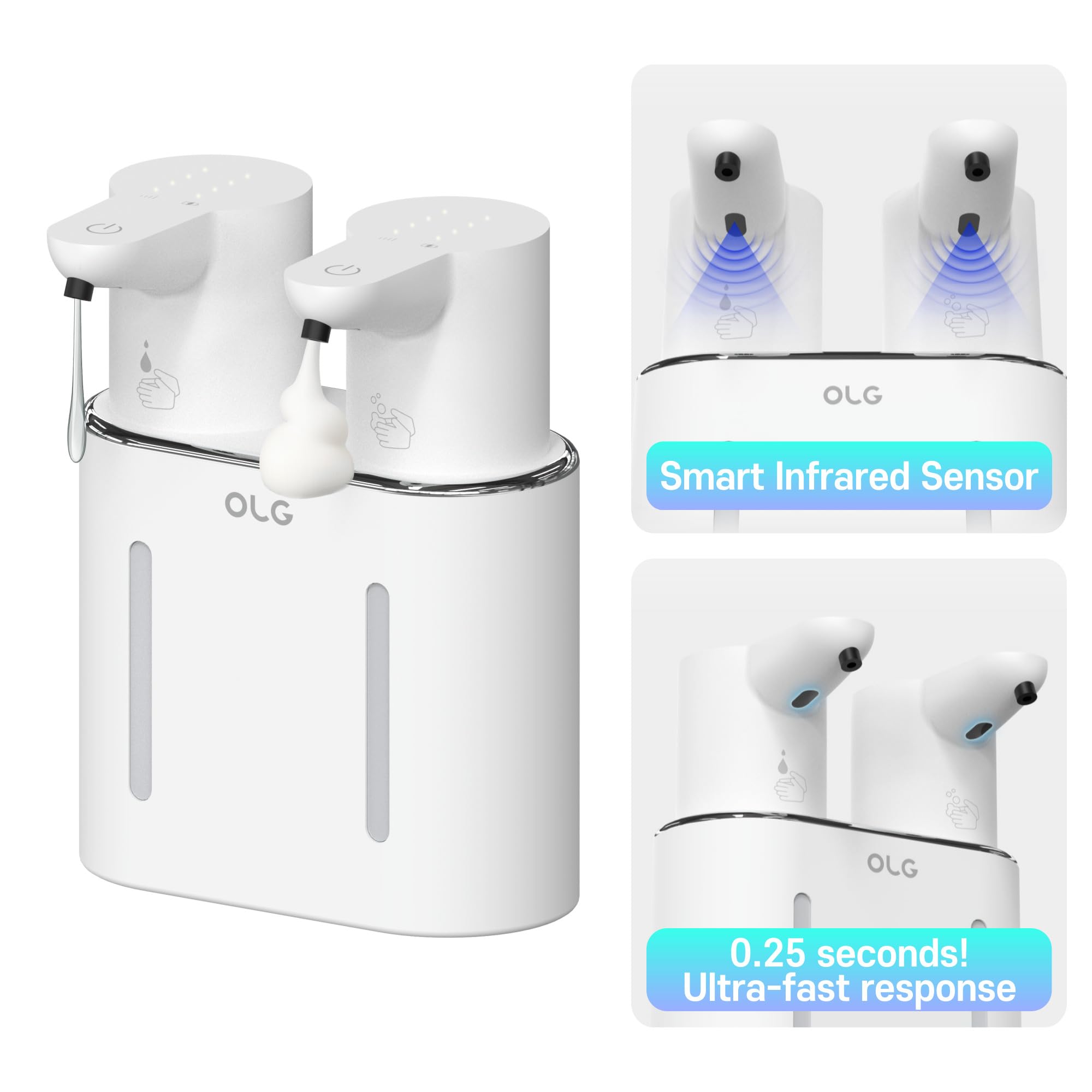 OLG Dispensador de jabón sin contacto, mano automática, doble tanque, 798.5 ml, detergente para platos, cocina, baño, espuma y líquido