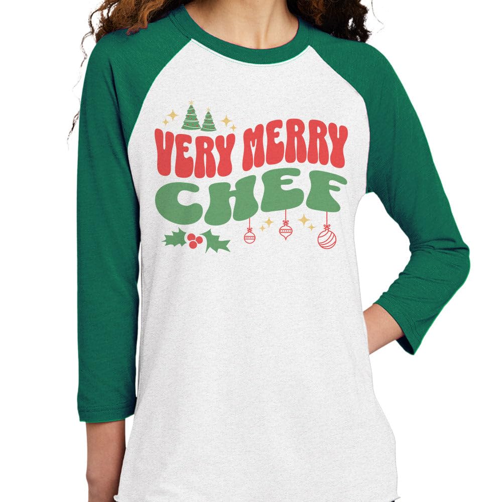 Very Merry Chef Three-Quarter Raglan Sleeve Baseball Shirt Unisex Large White/Kelly