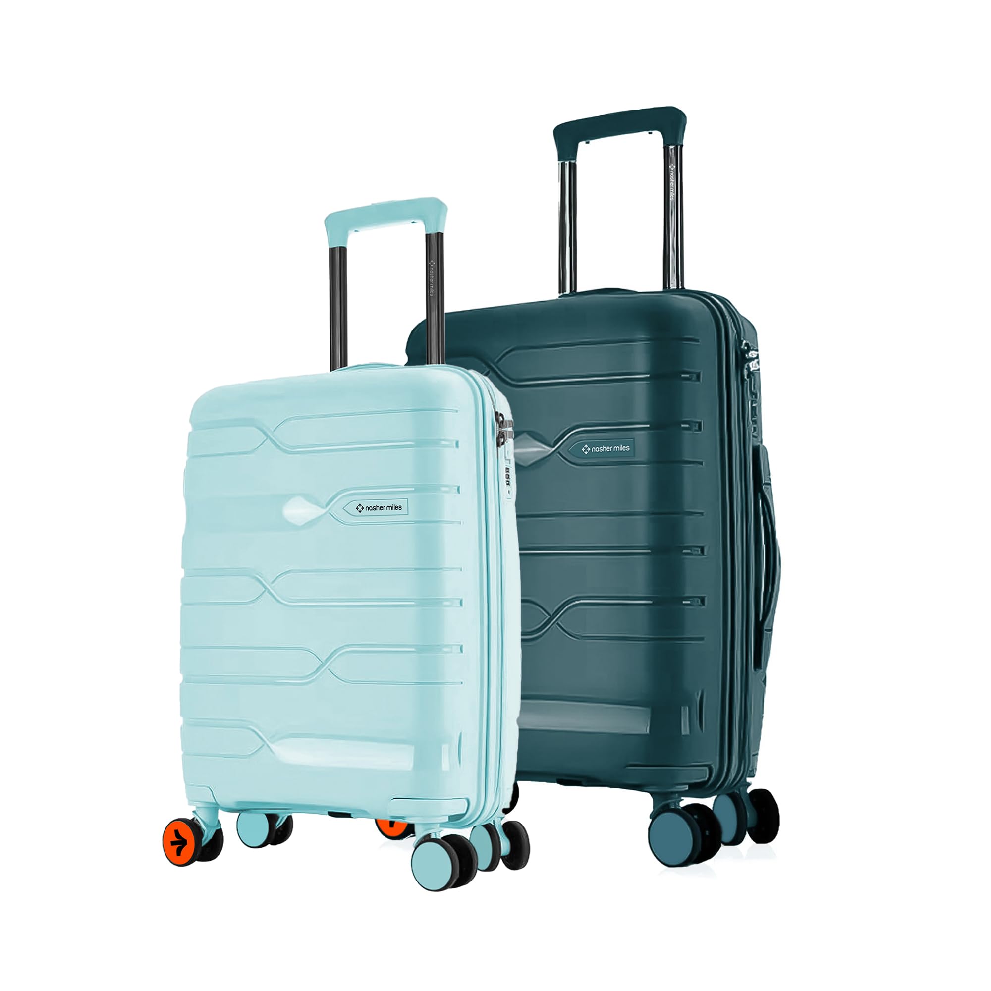 Paris Hard-Sided Polypropylene Luggage Set of 2 | 55cm & 65cm | 8 Wheels Small & Medium Trolley Bag for Travel | Suitcase (P. Green & D. Green)