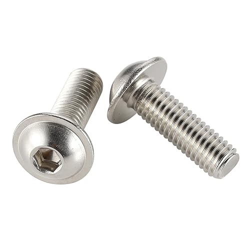 Miniatura 5 de Tornillos de cabeza de botón con brida M5-0.031 x 1.181 in, acero inoxidable 304 18-8, llave Allen, acabado brillante, rosca totalmente a máquina,